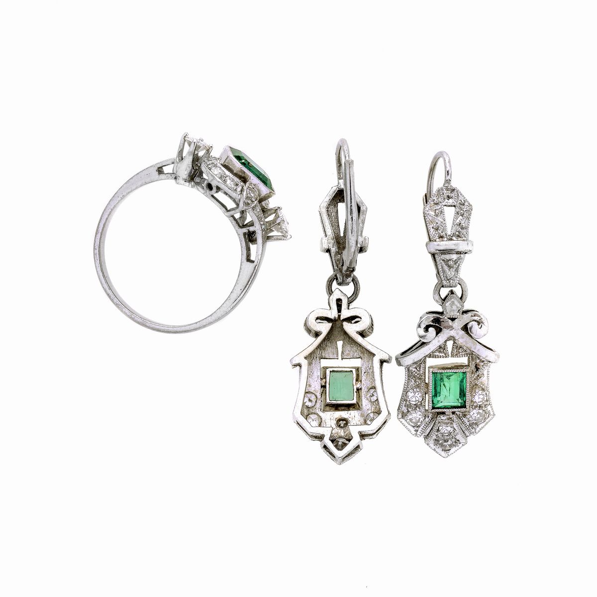 Parure in Platino, Diamanti e Smeraldi