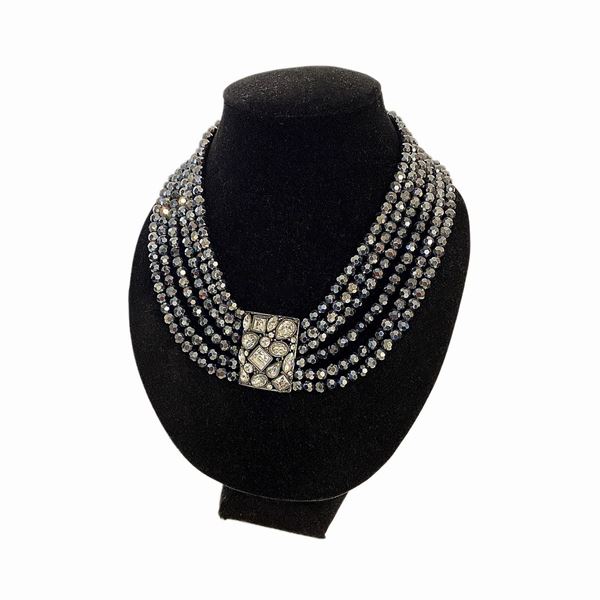 KENNETH JAY LANE - Collana bijoux a sei fili in pietre color grigio fumè  e  metallo brunito