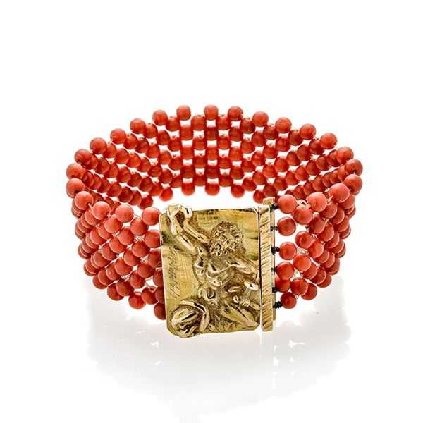 GERMANO - Bracelet in yellow gold and red coral