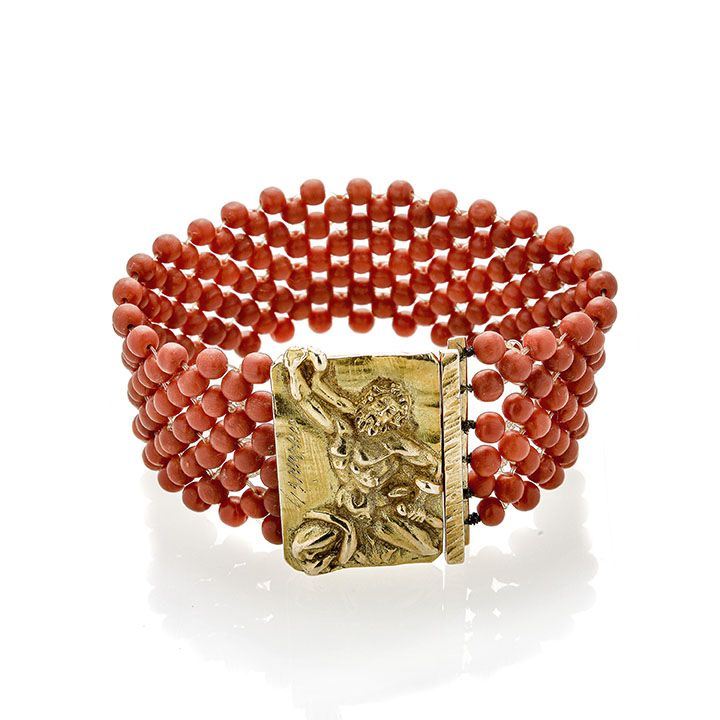 Bracciale in Oro Giallo e Corallo Rosso Germano