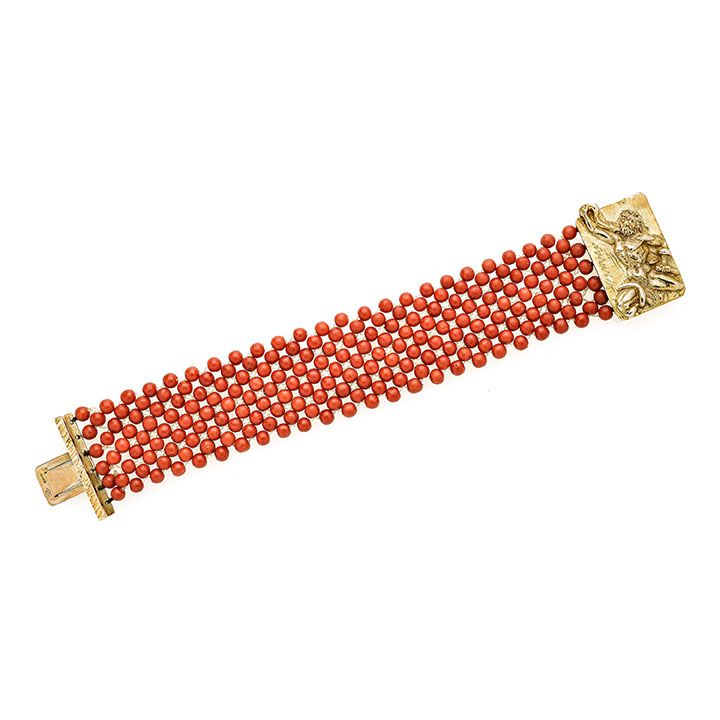 Bracciale in Oro Giallo e Corallo Rosso Germano