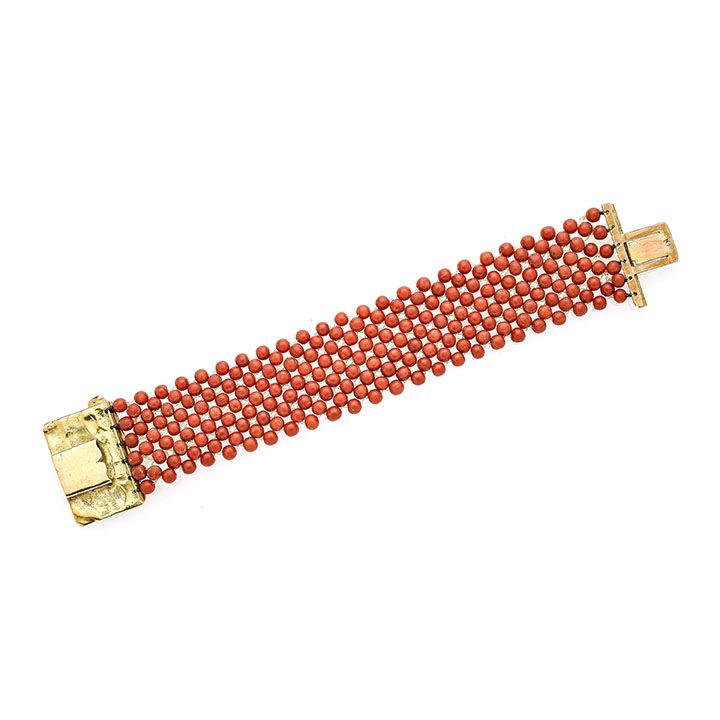 Bracciale in Oro Giallo e Corallo Rosso Germano