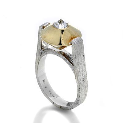 Anello in Oro Bianco, Oro Giallo e Diamante