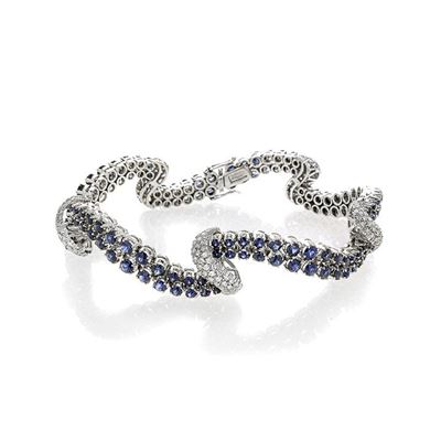 Bracciale in Oro Bianco, Diamanti e Zaffiri