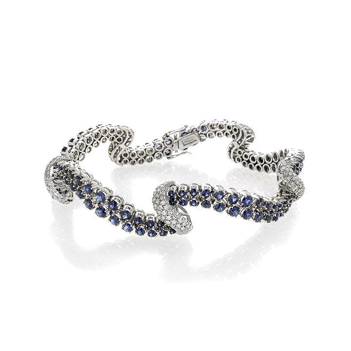 Bracciale in Oro Bianco, Diamanti e Zaffiri