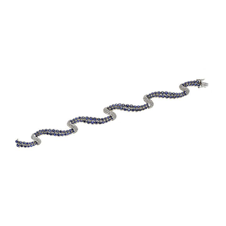 Bracciale in Oro Bianco, Diamanti e Zaffiri