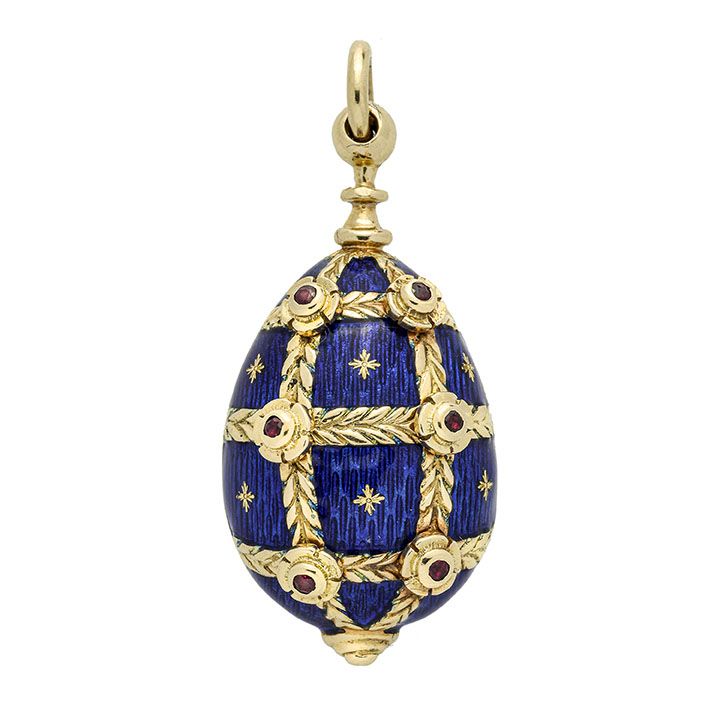 Faberge' - Uovo in Oro Giallo, Rubini e Smalto Blu Fabergè