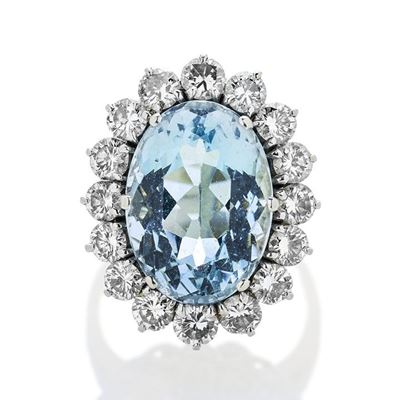 Anello in Oro Bianco, Diamanti e Acquamarina