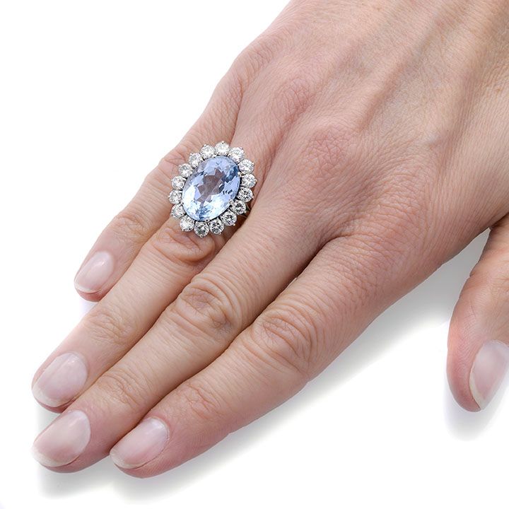 Anello in Oro Bianco, Diamanti e Acquamarina