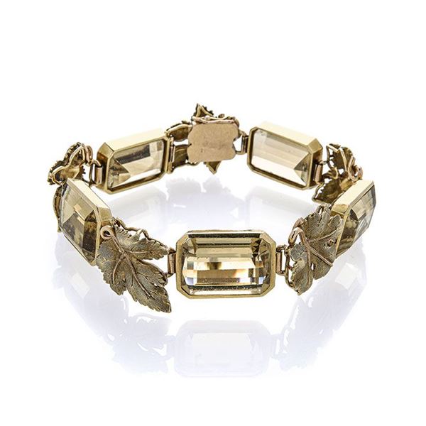 Bracelet in yellow gold and citrine quartz