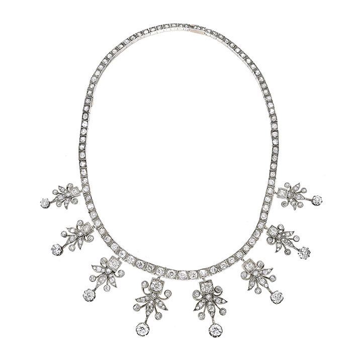 Importante collier in oro a basso titolo, argento e diamanti