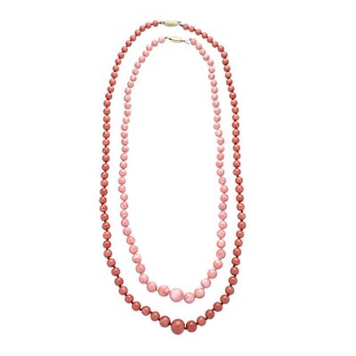 Collana in Corallo Rosso ed un'altra in Corallo Rosa Salmone e Oro Giallo