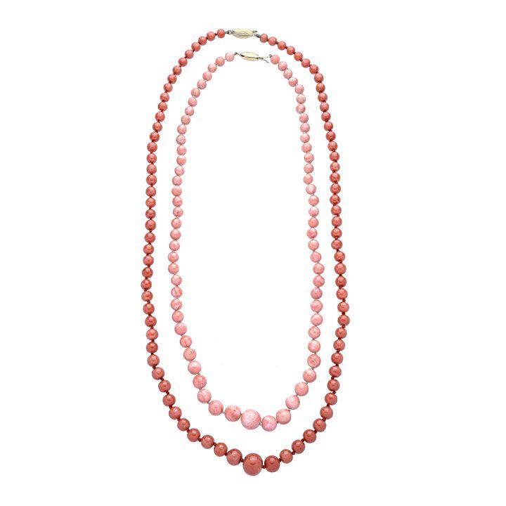 Collana in Corallo Rosso ed un'altra in Corallo Rosa Salmone e Oro Giallo