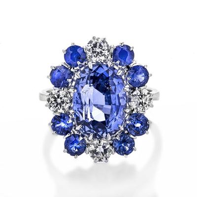 Anello in Oro Bianco, Diamanti e Zaffiro Naturale