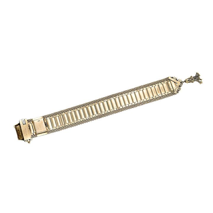 Bracciale orologio in oro 14 kt, oro bianco, diamanti e zaffiri