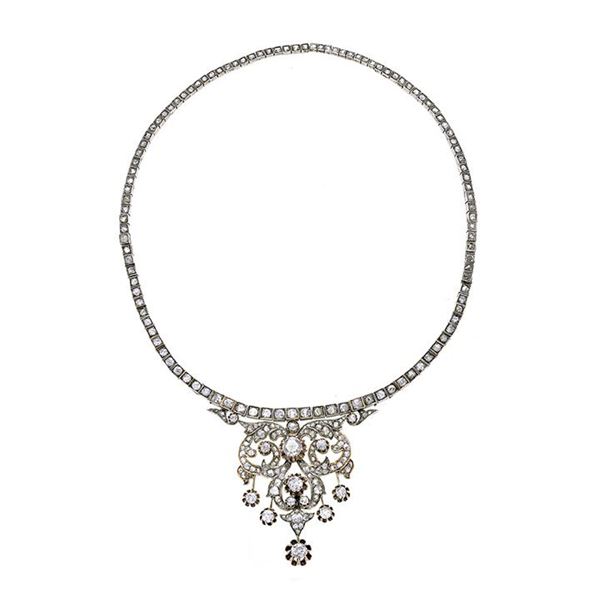 Collier in low title gold, silver and diamonds
