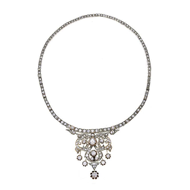 Collier in oro a basso titolo, argento e diamanti