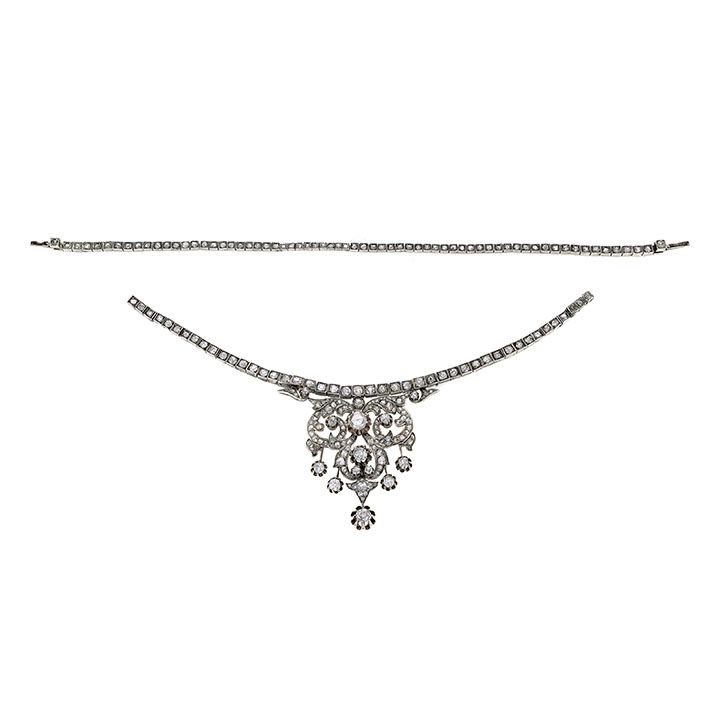 Collier in oro a basso titolo, argento e diamanti