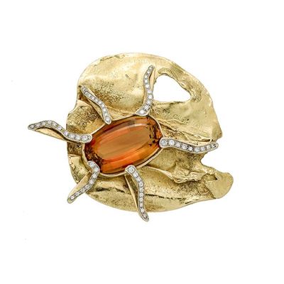Grande Clips Sole in Oro Giallo, Diamanti e Quarzo Giallo