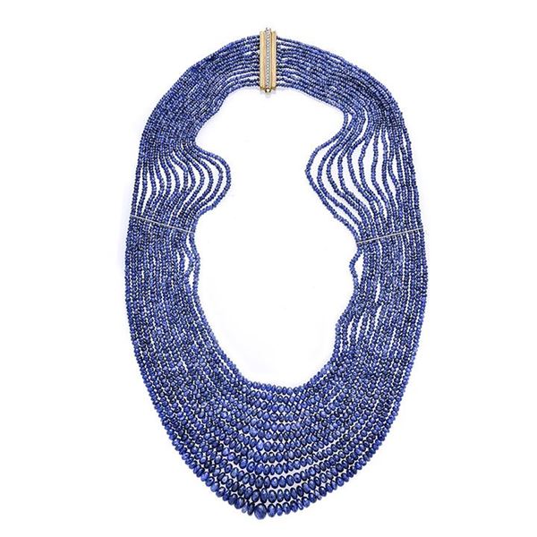 Millefili necklace in sapphires, yellow gold and diamonds
