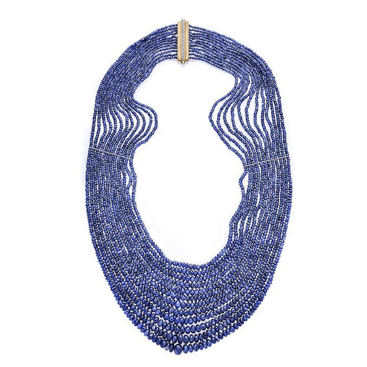 Collana Millefili in Zaffiri, Oro Giallo e Diamanti