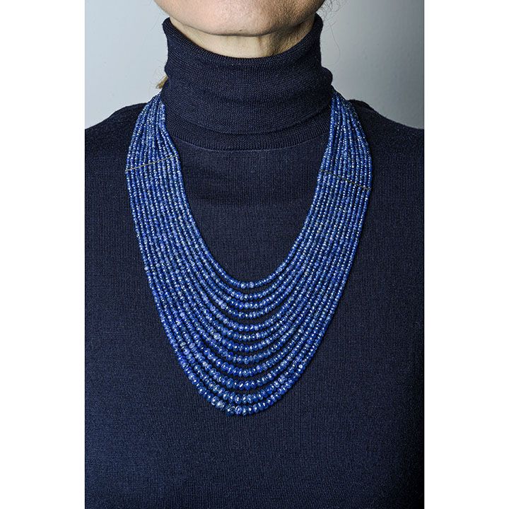 Collana Millefili in Zaffiri, Oro Giallo e Diamanti