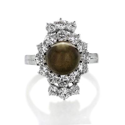 Anello in Oro Bianco, Diamanti e Perla Brown