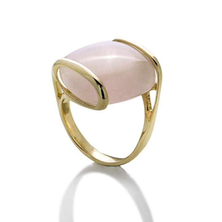 Anello in Oro Giallo e Quarzo Rosa