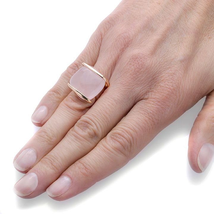 Anello in Oro Giallo e Quarzo Rosa