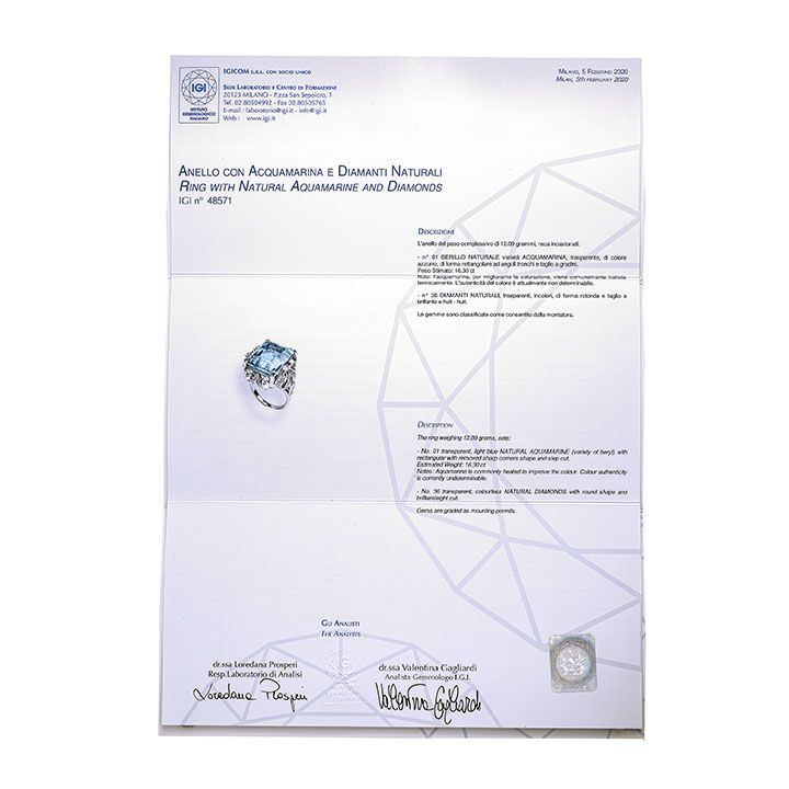 Anello in Platino, Diamanti e Acquamarina