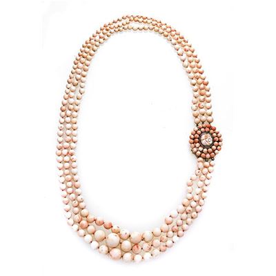 Collana in Corallo Rosa Chiaro e Oro Giallo