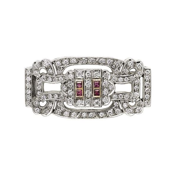 Clips in platinum, yellow gold, diamonds and rubies