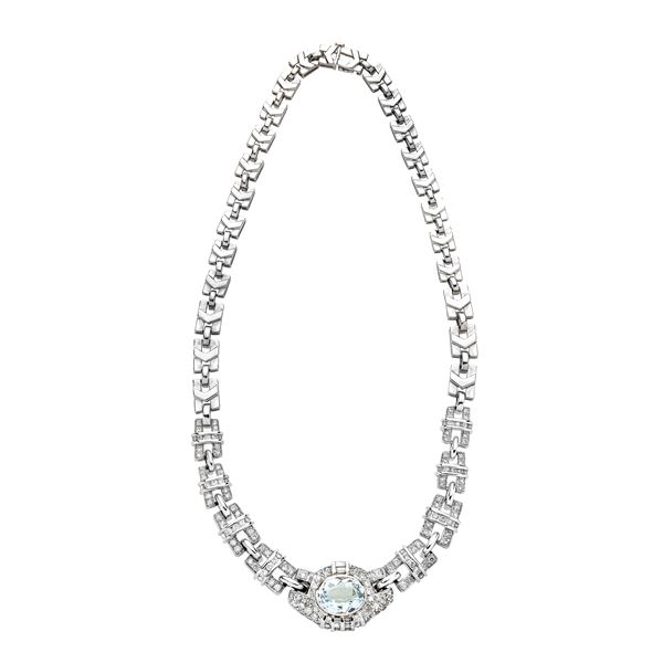 Necklace in white gold 14 kt, diamonds and topaz  - Auction Auction of Antique  Jewelry, Modern and Wristwatch - Curio - Casa d'aste in Firenze
