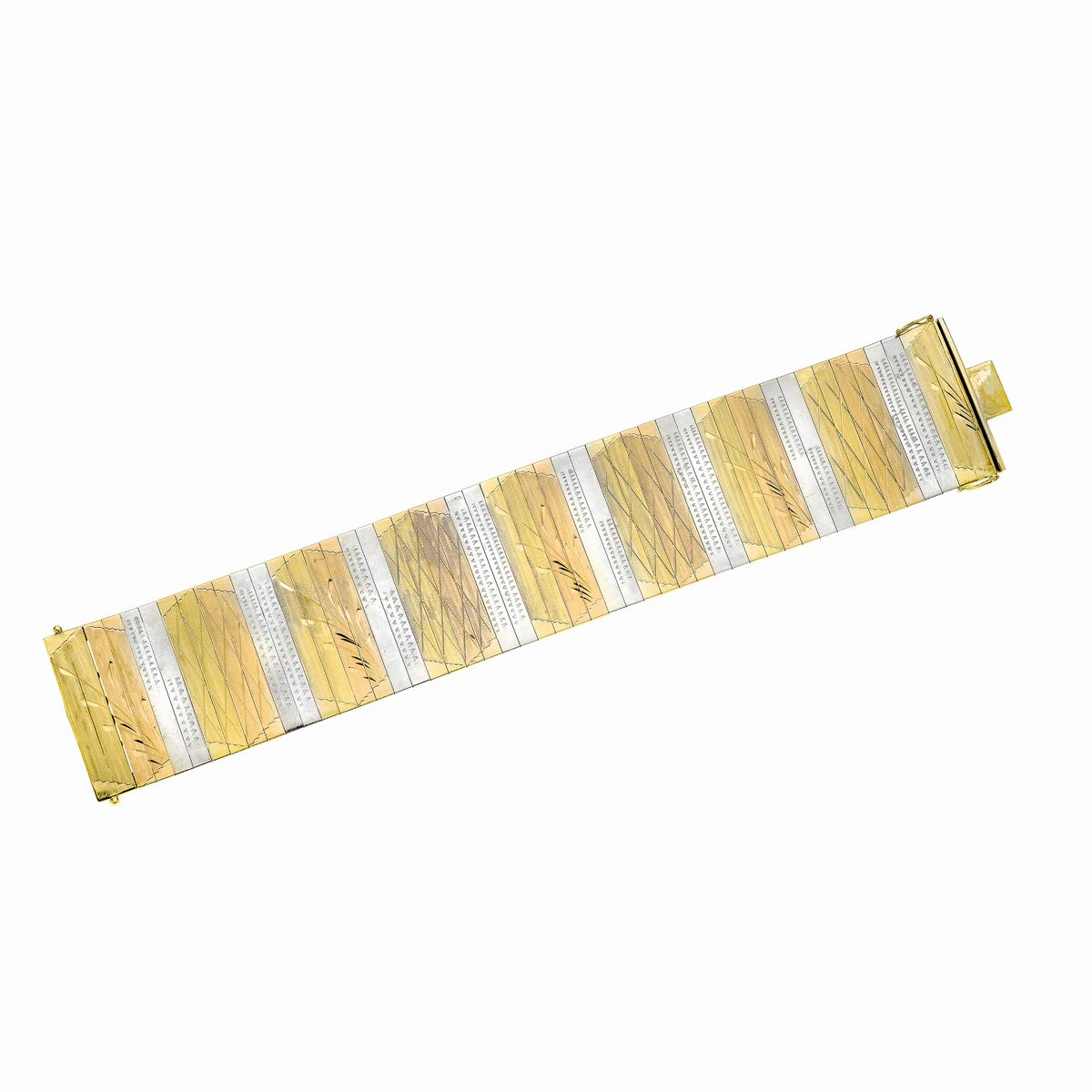 Alto bracciale in oro giallo, oro bianco e oro rosa