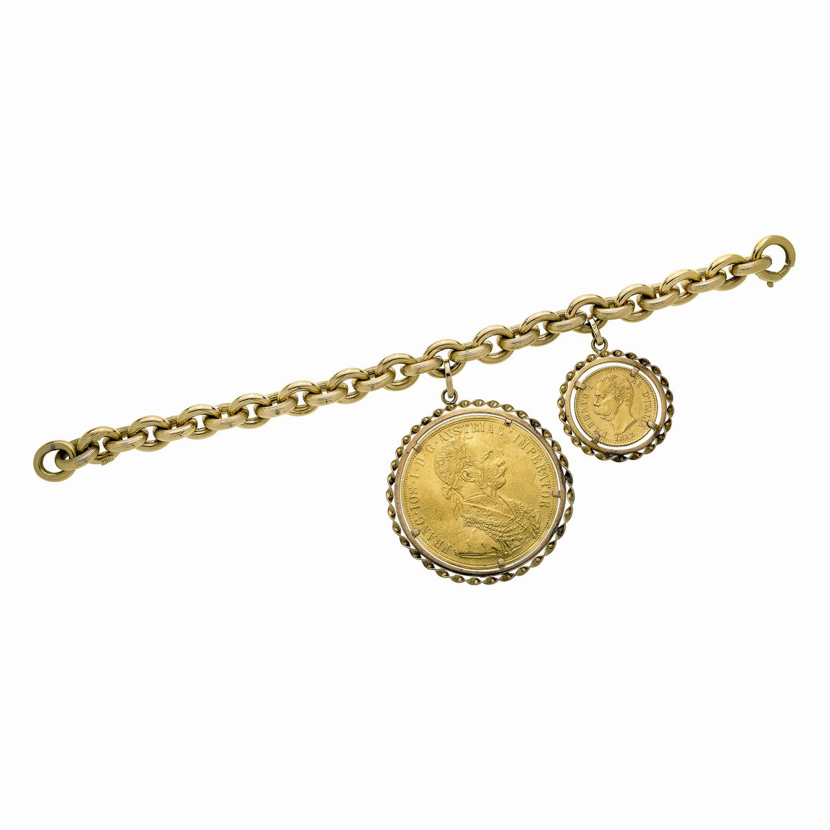 Bracciale in oro giallo e monete in oro