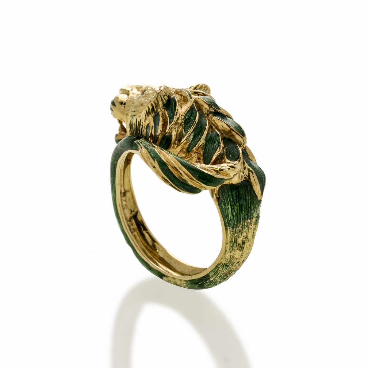Anello Leone in oro giallo e smalti colorati