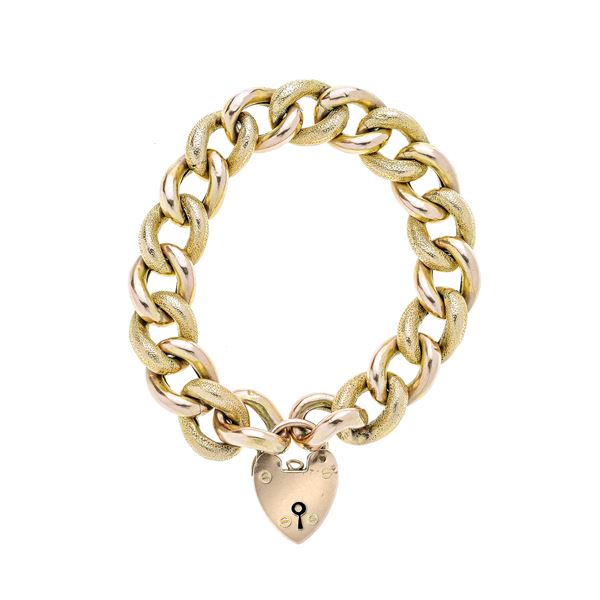 Bracelet in low title gold with heart lock  (England, end of XIX century)  - Auction Auction of Antique Jewelry, Modern and Watches - Curio - Casa d'aste in Firenze