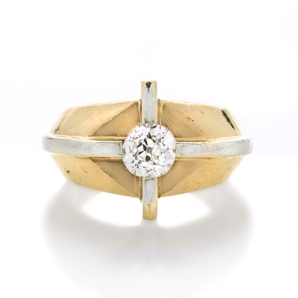 Men's ring in yellow gold, white gold and diamond