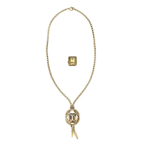 Lot: necklace and ring in yellow gold and smoky quartz  (Forties)  - Auction Auction of Antique Jewelry, Modern and Watches - Curio - Casa d'aste in Firenze