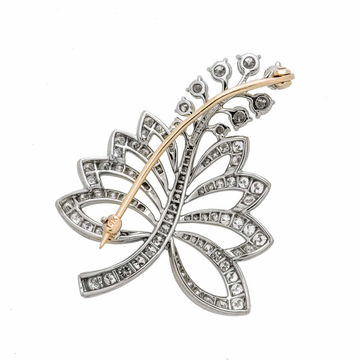 Spilla Foglia in palladio, oro giallo 14kt e diamanti Tiffany&Co
