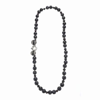Lunga Collana in Granato, Argento e Onice