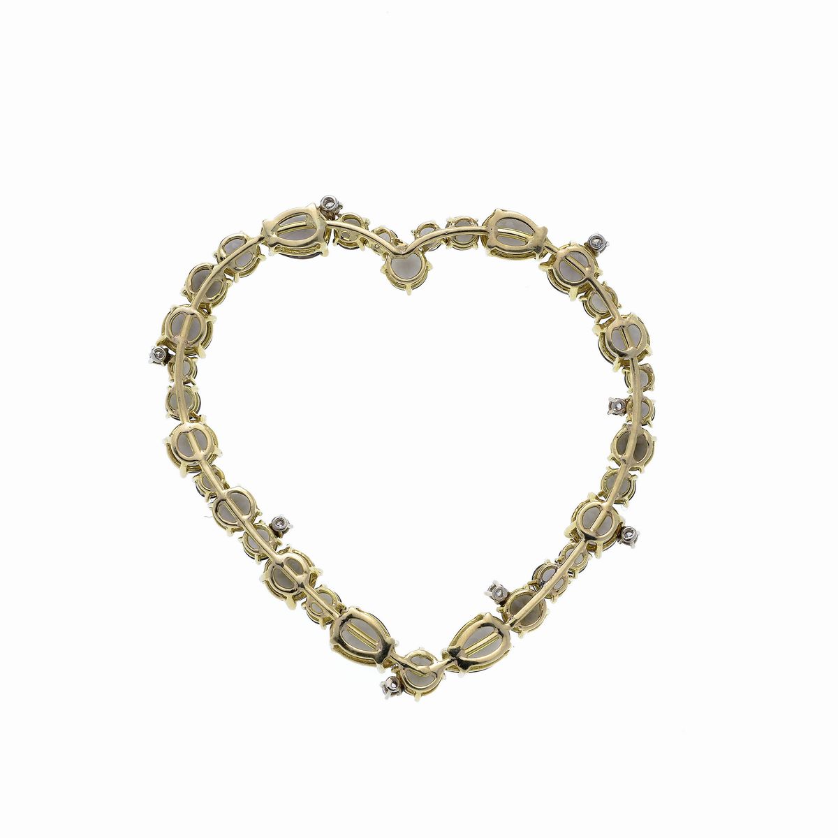 Grande Pendente a Cuore in Oro Giallo, Quarzo Fumè e Diamanti