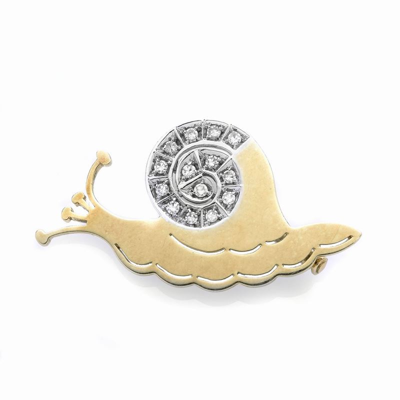 Spilla Lumanca in oro giallo, oro bianco e diamanti