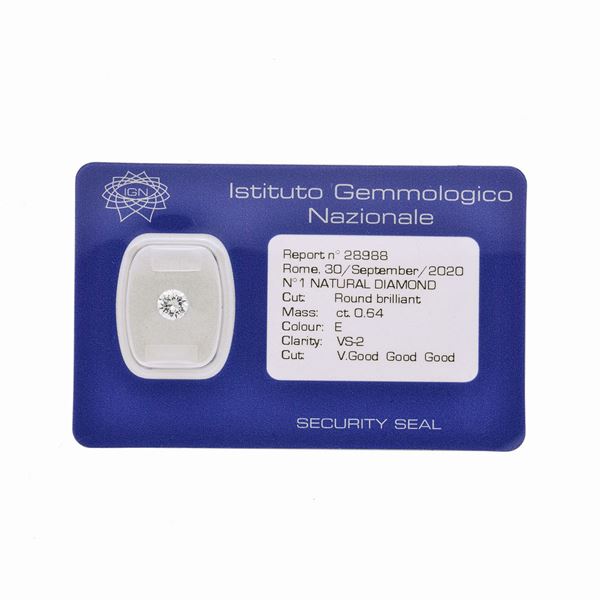 Diamante taglio brillante  ct 0.64, colore E, purezza VS2  - Asta Asta di Gioielli Antichi, Moderni e Orologi - Curio - Casa d'aste in Firenze