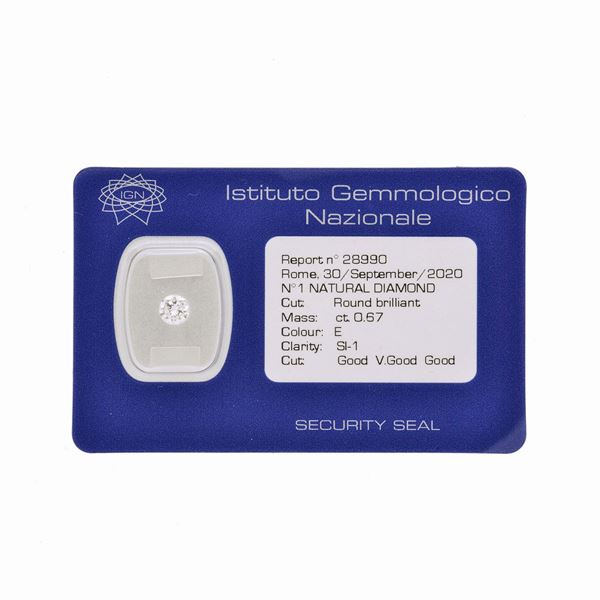 Diamante taglio brillante ct 0.67, colore E, purezza SI1  - Asta Asta di Gioielli Antichi, Moderni e Orologi - Curio - Casa d'aste in Firenze