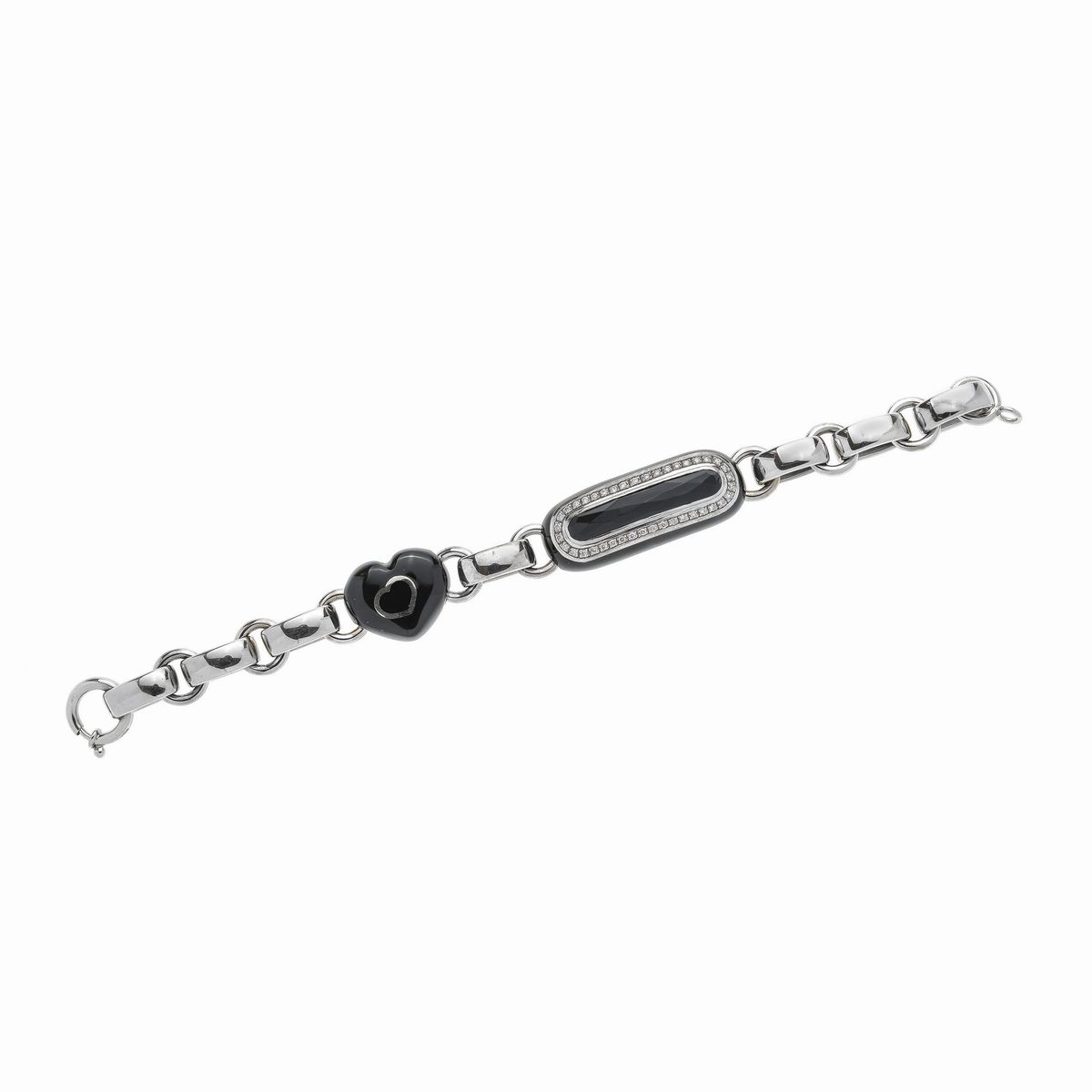 Bracciale in Oro Bianco, Smalto Nero, Onice e Diamanti