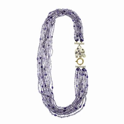 Collana Millefili in Oro Giallo, Smalto Color Crema e Ametista