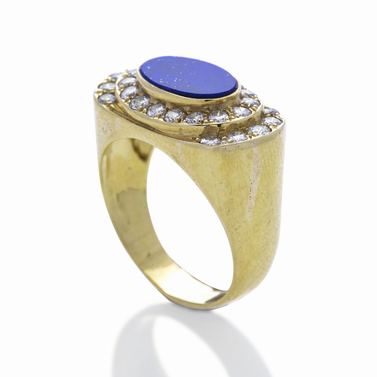 Anello a Ponte in Oro Giallo, Diamanti e Lapislazzulo