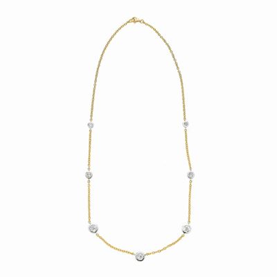 Collana in Oro Giallo, Oro Bianco e Diamanti Taglio Vecchio
