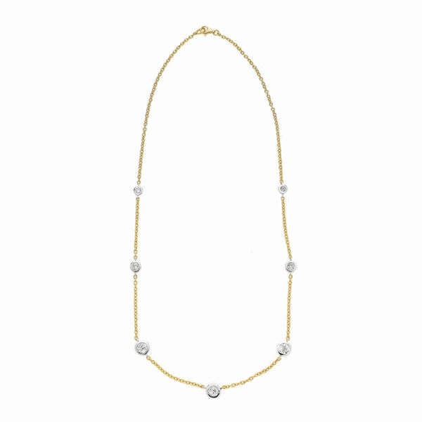 Necklace in yellow gold, white gold and old cut diamonds  - Auction Auction of Antique Jewelry, Modern and Watches - Curio - Casa d'aste in Firenze